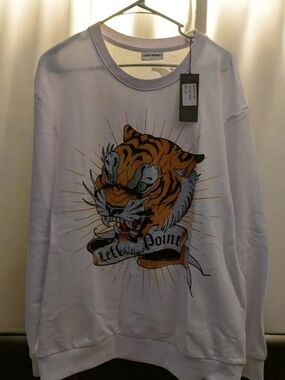 Left Point Unisex White Sweatshirt with Tiger Graphic Bling 4xl Gorgeous Tiger